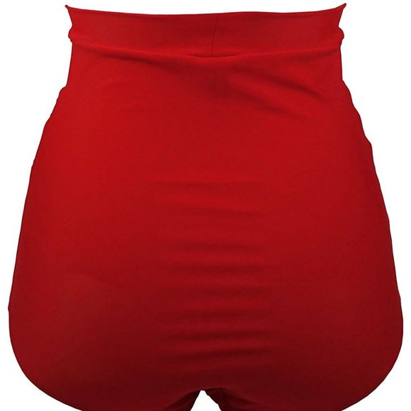 Red Retro High Waisted Swim Short - Picture 2 of 3